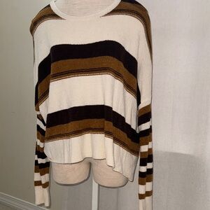 Brown and Cream Crew Neck Sweater with Stripes